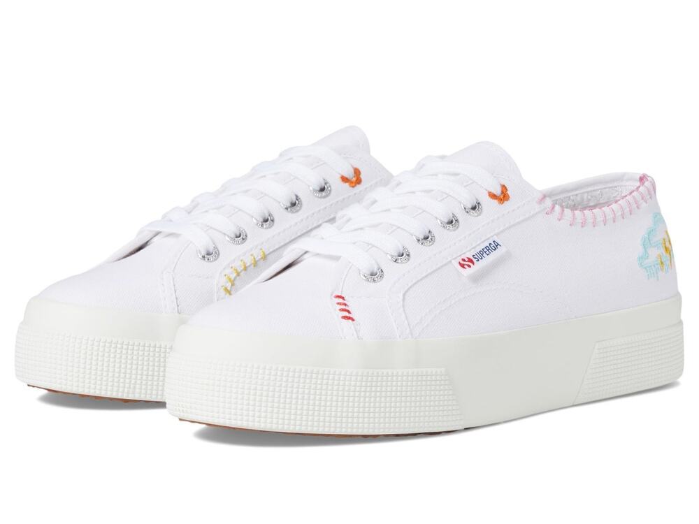 Superga 2740 Happy logo White Canvas Lace Up Sneakers Sz Men 8.5, Women 10 M